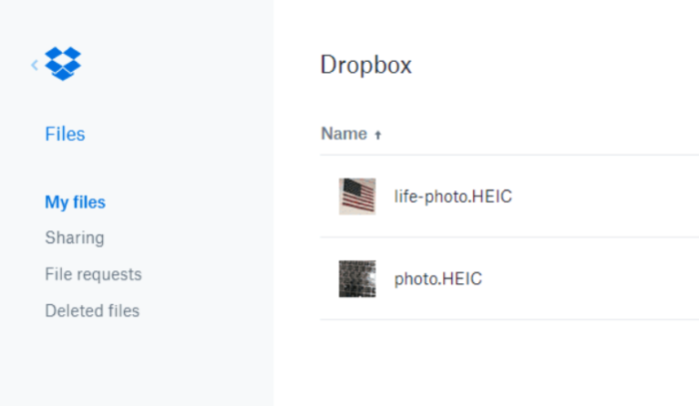 Загружаем на сервер файлы формата HEIK, используя свой веб-интерфейс DropBox