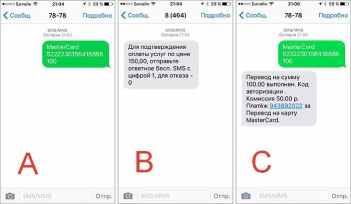Процесс перевода денег с мобильного на карту