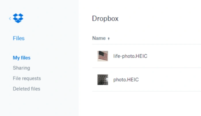 Загружаем на сервер файлы формата HEIK, используя свой веб-интерфейс DropBox