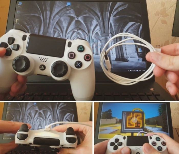 Один конец USB-кабеля подключаем к разъему USB на компьютере другой к геймпаду