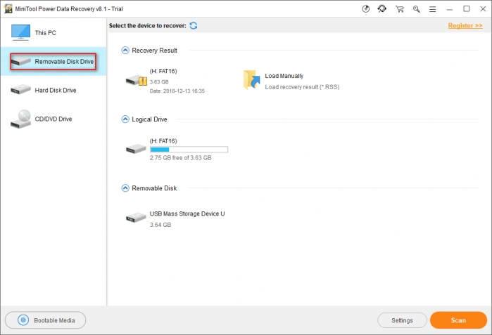 Выбираем слева «Removable Disk Drive»