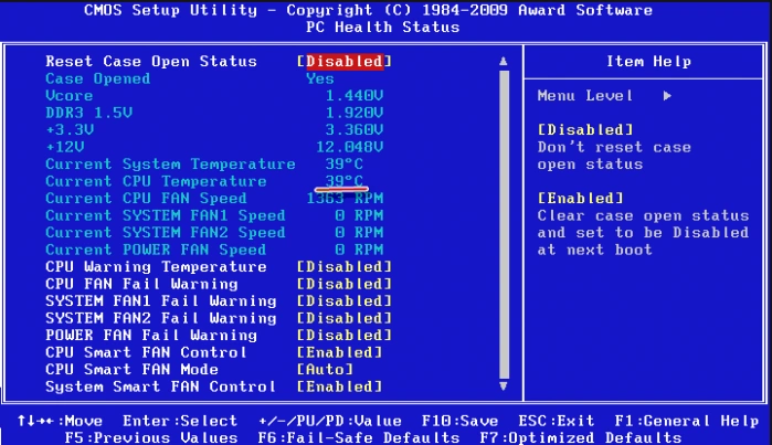 Напротив «CPU Temperature» находится показатель температуры процессора