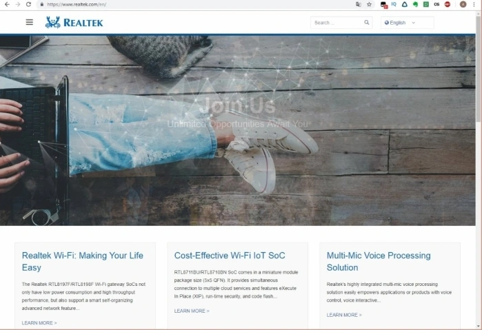 Открываем официальный сайт производителя звуковой карты Realtek