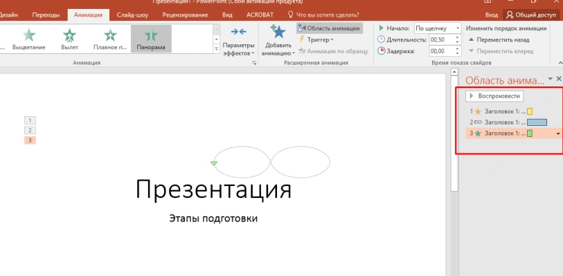 Результат перестановки эффектов анимации
