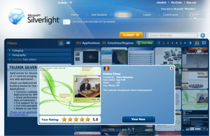 Интерфейс плагина Silverlight