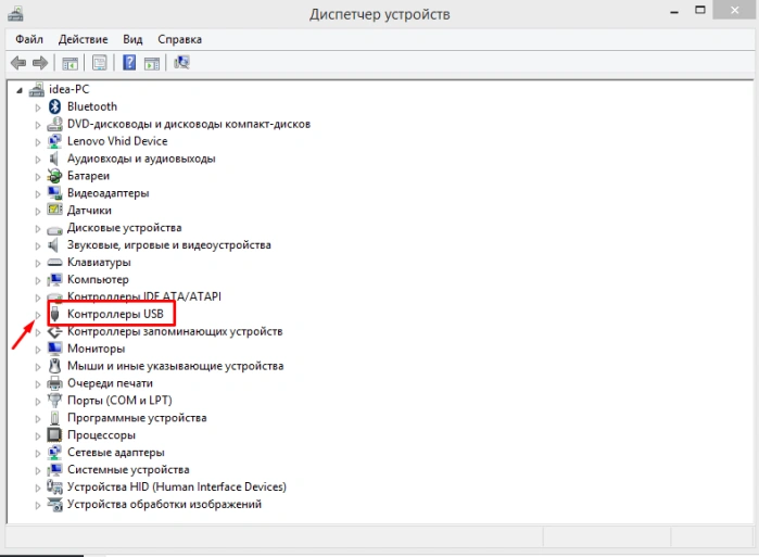 Открываем категорию «Контроллеры USB» двойным щелчком мышки