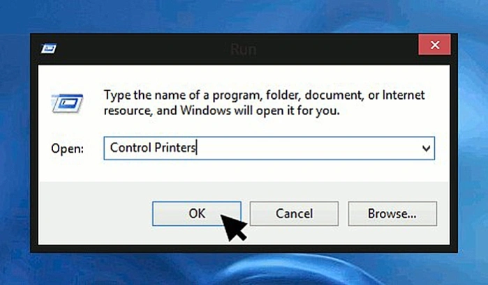 Нажимаем Win+R и набираем «control printers»