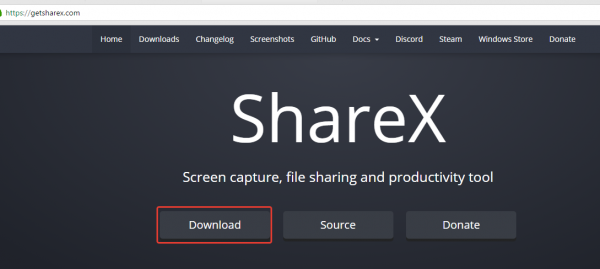 Скачиваем ShareX с официального сайта, нажимаем «Download»