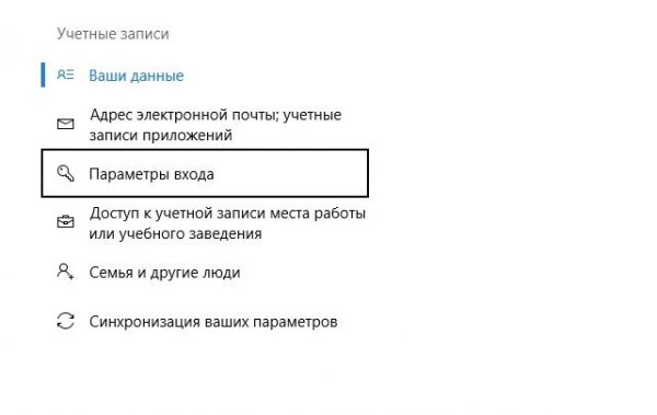 Выбираем строку «Параметры входа»