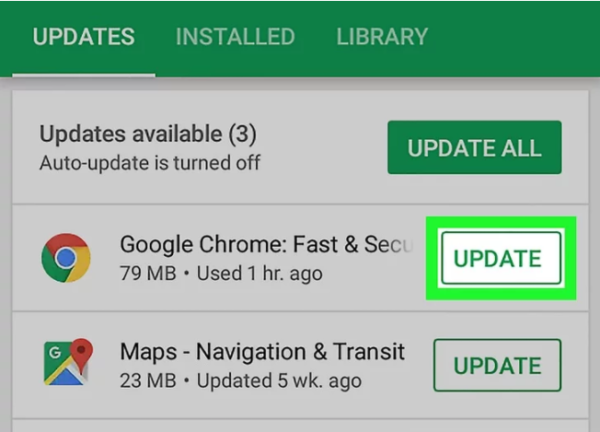 На вкладке Chrome нажимаем «Update»