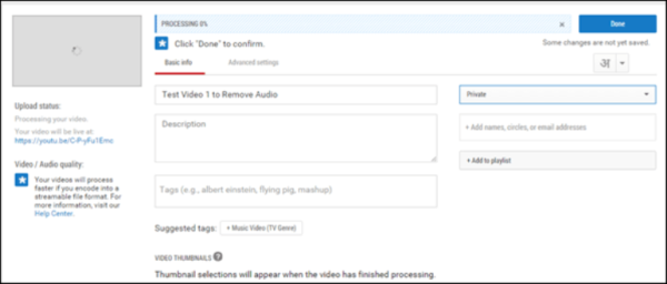 Ожидаем пока YouTube полностью не обработает видео файл