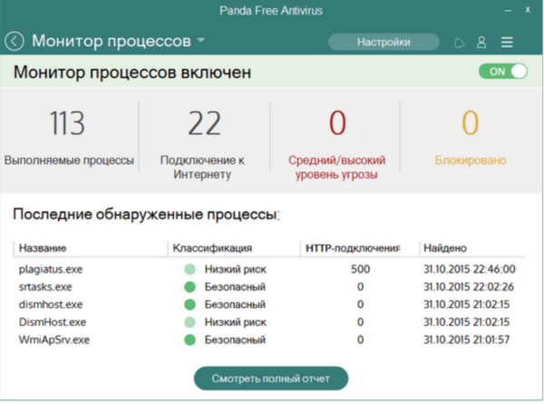 В разделе «Монитор процессов» мы видим статистику в режиме реального времени