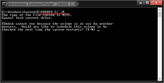 Вводим в командной строке «chkdsk/ имя диска /R», кликнуть «Enter»